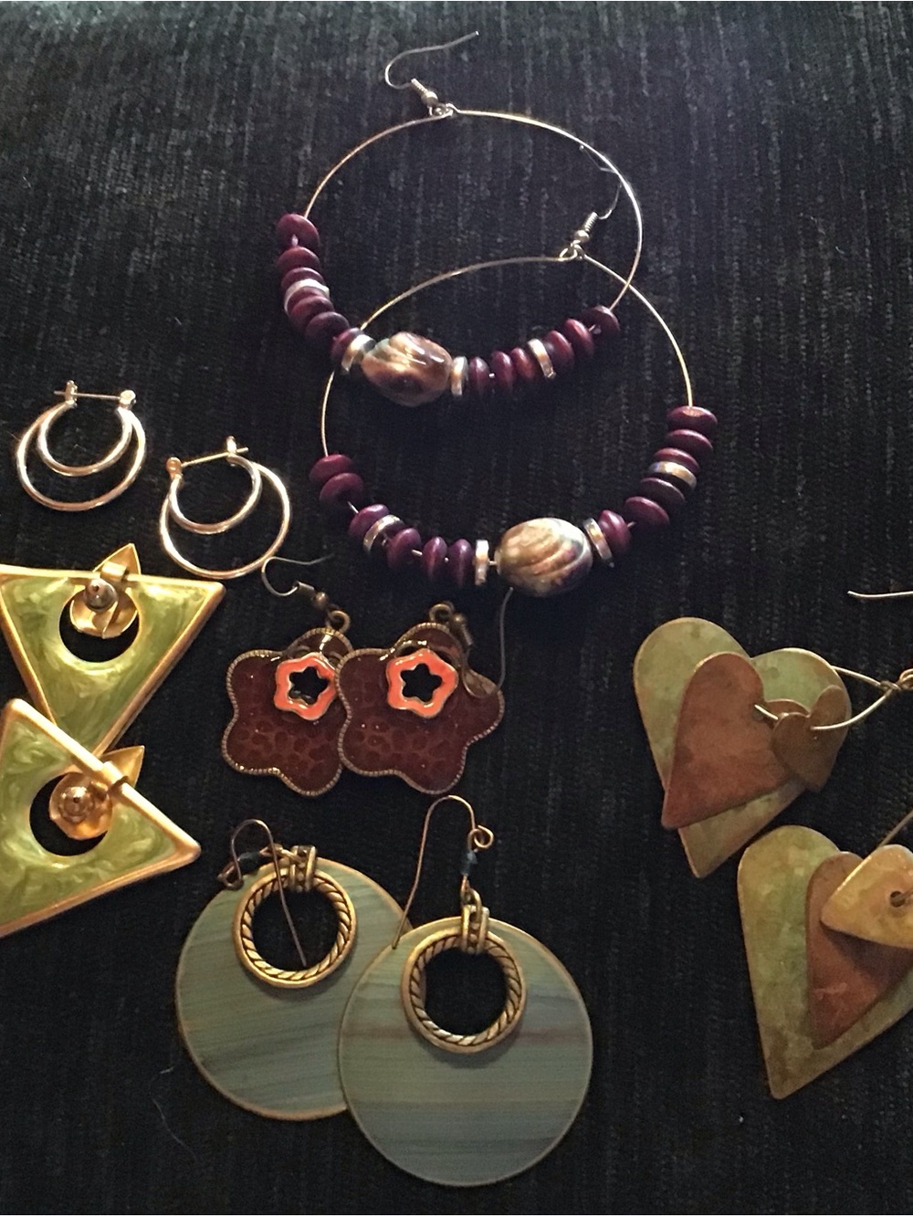 Handmade Plum Bead Hoop Earrings - Unbranded